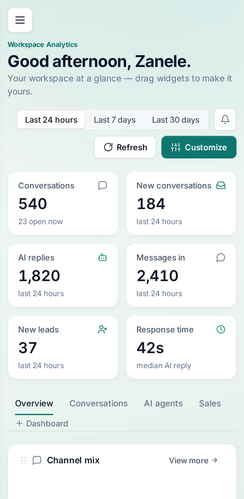 AgentDesk — the dashboard on a phone
